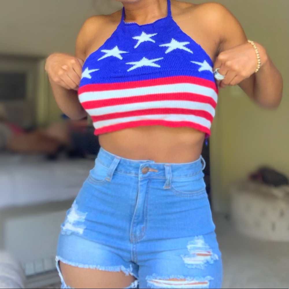 USA American Flag Crop Halter Top